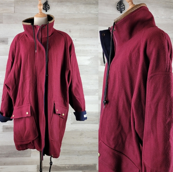 Vintage International Scene Burgundy Felt Wool Full Zip Coat Women's Size XL - Picture 16 of 16